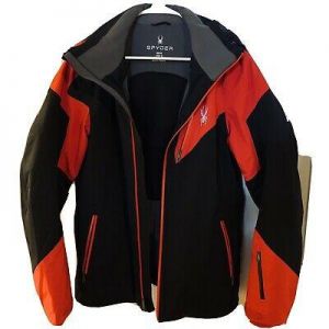 USED Spyder Gore-Tex Ski Jacket Men&#039;s Small Black Red Winter Insulated Coat Snow